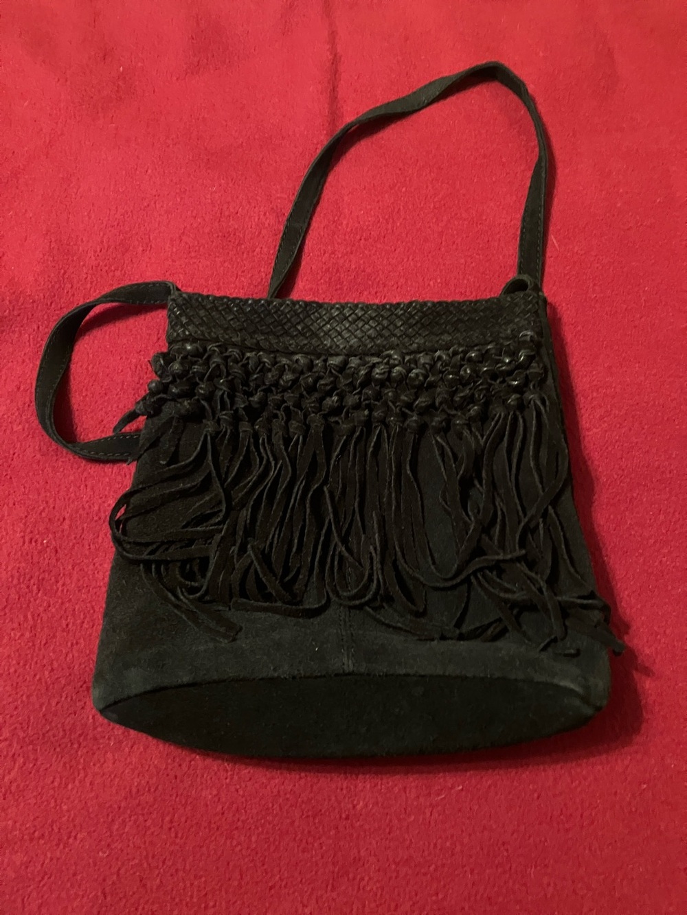 Women’s Black Fringe Crossbody Bag - Suede Shoulder Purse